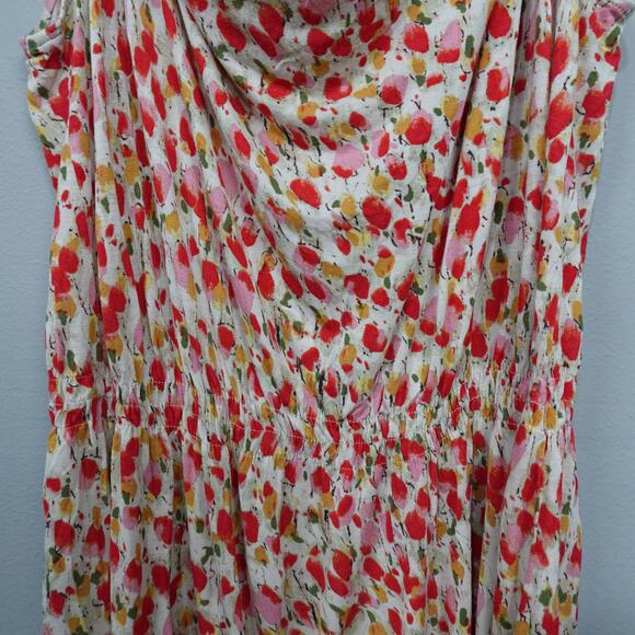 French Connection UK Style Dancing Tulips Draped Neck Top Sz XL Red Beige Floral - Picture 8 of 13